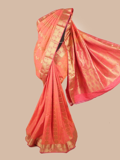 

Pothys Pink & Gold-Toned Ethnic Motifs Zari Saree