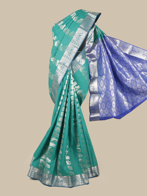 

Pothys Sea Green & Blue Ethnic Motifs Zari Saree