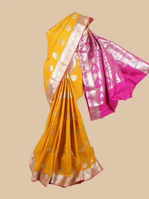 

Pothys Yellow & Pink Floral Zari Saree