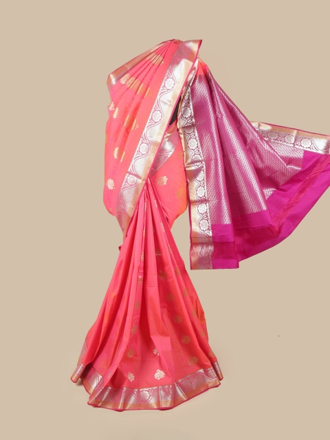 

Pothys Pink & Gold-Toned Floral Zari Saree