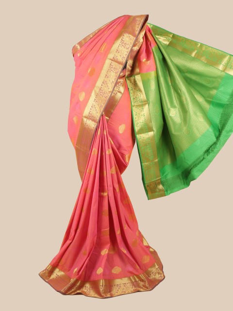 

Pothys Pink & Green Floral Zari Saree