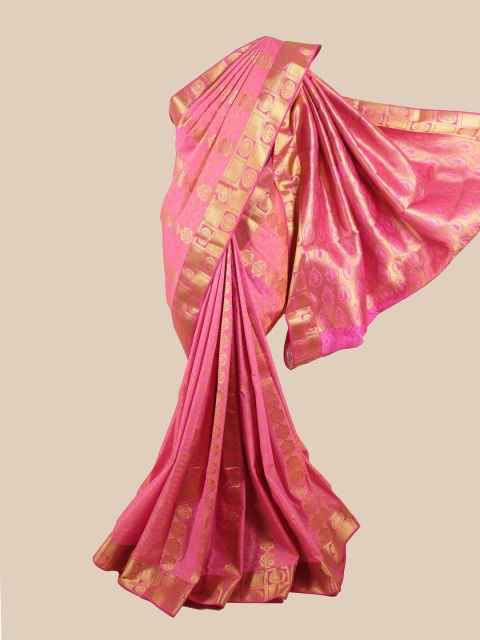 

Pothys Pink & Gold-Toned Floral Zari Saree