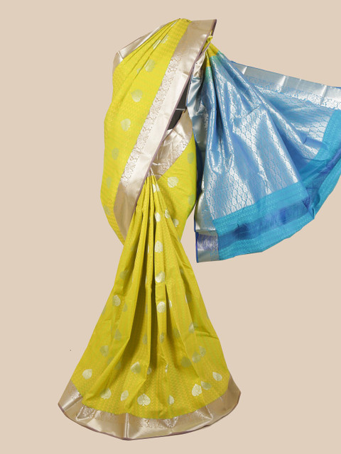

Pothys Lime Green & Blue Floral Zari Saree