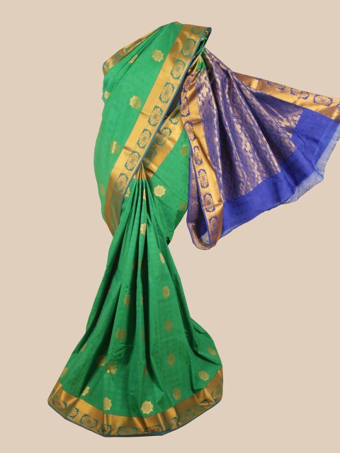 

Pothys Green & Gold-Toned Floral Zari Saree