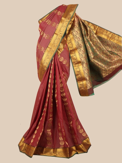 

Pothys Maroon & Gold-Toned Ethnic Motifs Zari Saree