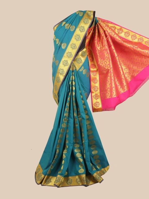 

Pothys Blue & Gold-Toned Ethnic Motifs Zari Saree