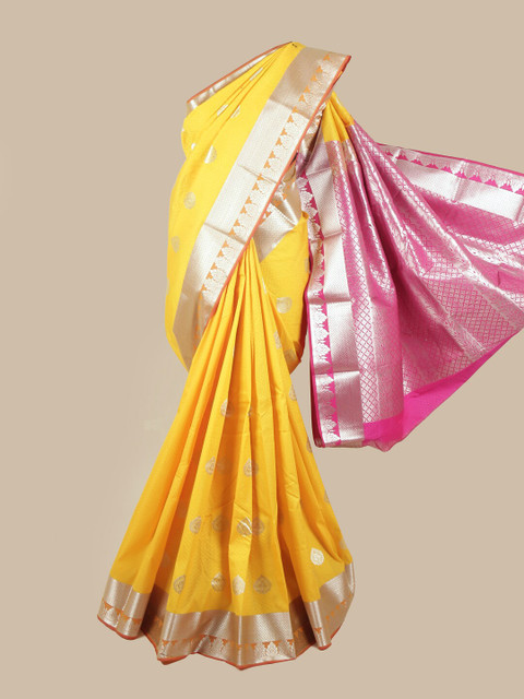 

Pothys Yellow & Pink Floral Zari Saree