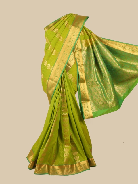 

Pothys Green & Gold-Toned Floral Zari Saree
