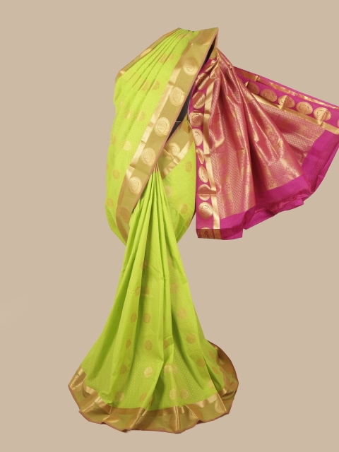 

Pothys Green & Gold-Toned Floral Zari Saree