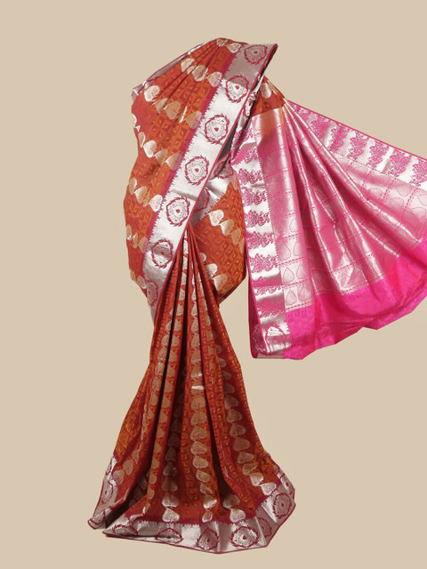 

Pothys Rust & Silver-Toned Floral Zari Saree