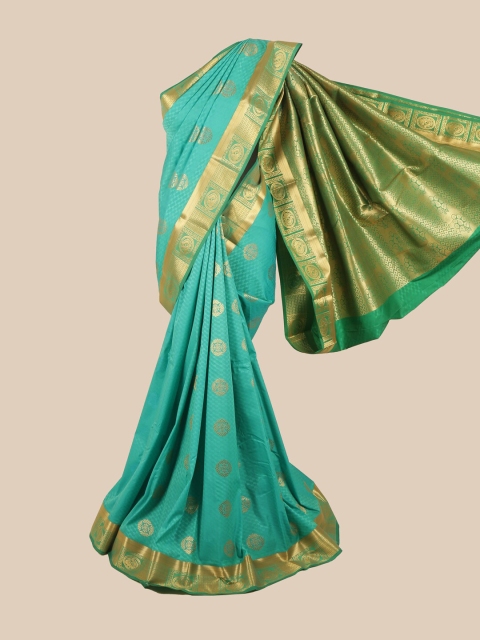 

Pothys Blue & Gold-Toned Floral Zari Saree