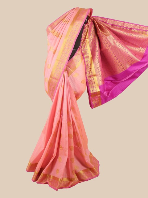

Pothys Pink & Gold-Toned Ethnic Motifs Zari Saree