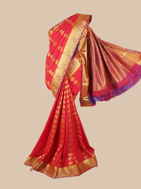 

Pothys Red & Gold-Toned Floral Zari Saree