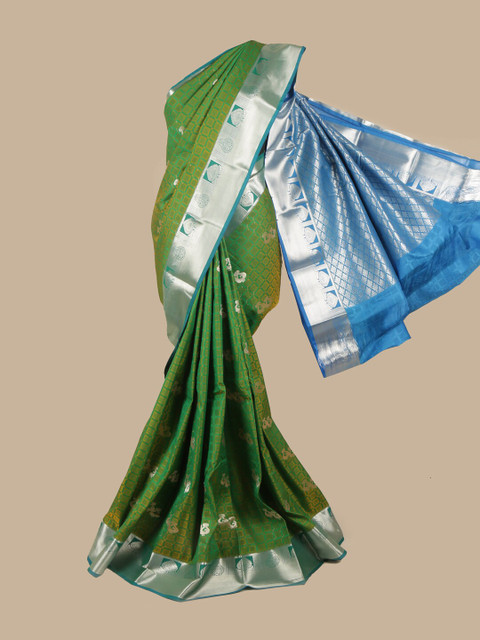 

Pothys Green & Silver-Toned Floral Zari Saree