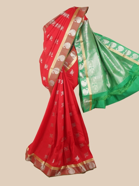 

Pothys Red & Silver-Toned Paisley Zari Saree