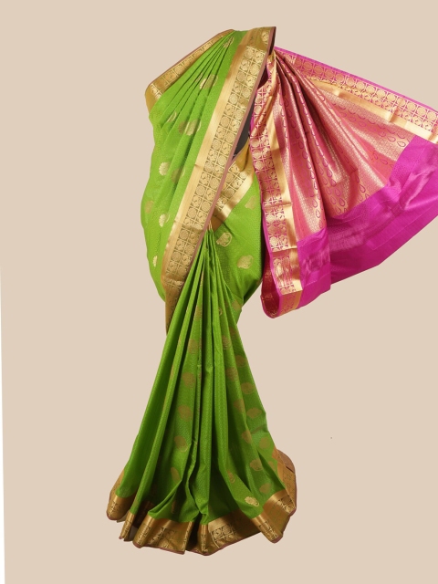

Pothys Green & Gold-Toned Floral Zari Saree