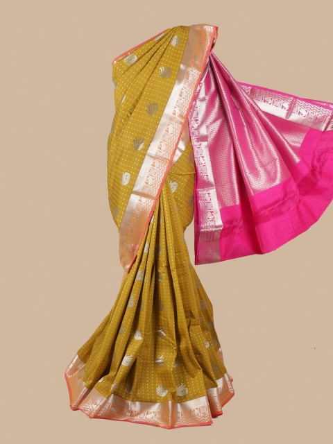 

Pothys Mustard & Silver-Toned Ethnic Motifs Zari Saree