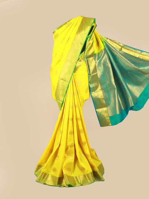 

Pothys Yellow & Green Floral Zari Saree
