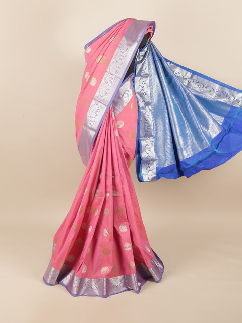 

Pothys Pink & Silver-Toned Floral Zari Saree