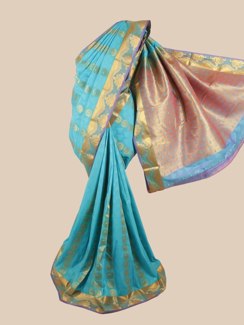 

Pothys Turquoise Blue & Gold-Toned Woven Design Zari Saree