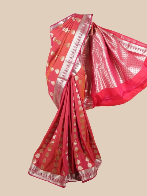 

Pothys Pink & Silver-Toned Floral Zari Saree
