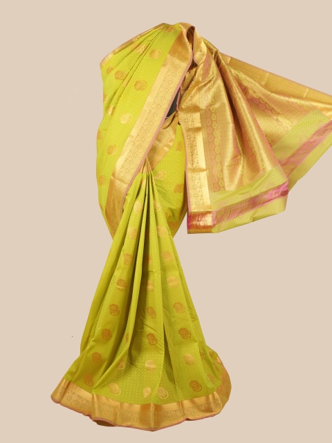 

Pothys Green & Gold-Toned Floral Zari Saree