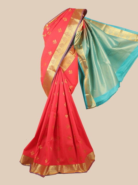 

Pothys Red & Gold-Toned Floral Zari Saree