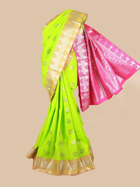 

Pothys Green & Silver-Toned Paisley Zari Saree