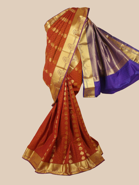 

Pothys Rust & Gold-Toned Ethnic Motifs Zari Saree
