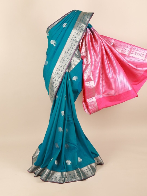 

Pothys Blue & Pink Silk Blend Ethnic Motifs Woven Designed Saree