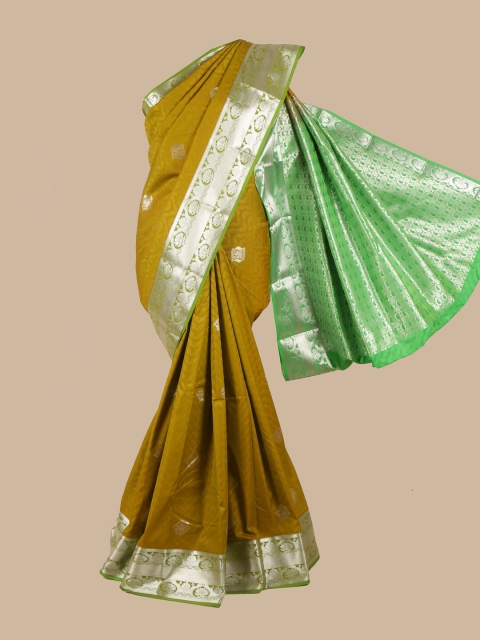 

Pothys Green & Silver-Toned Silk Blend Ethnic Motifs Woven Designed Saree
