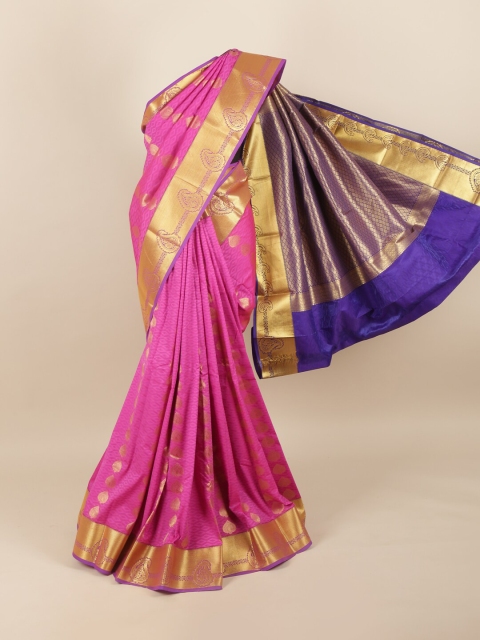 

Pothys Pink & Blue Silk Blend Ethnic Motifs Woven Designed Saree