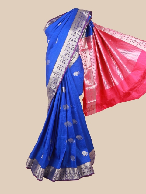 

Pothys Blue & Pink Silk Blend Ethnic Motifs Woven Designed Saree