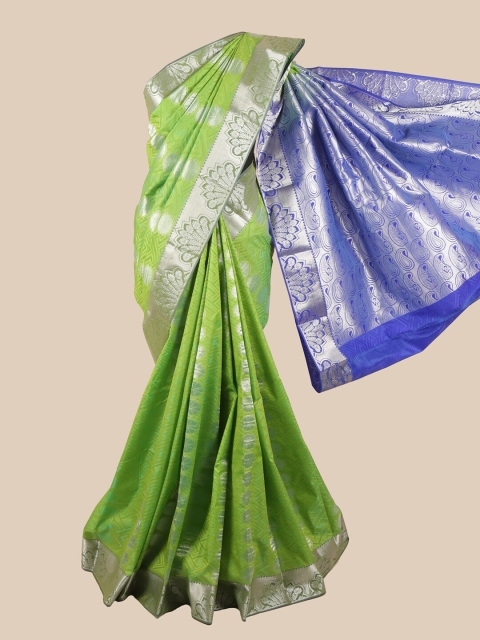 

Pothys Green & Blue Silk Blend Ethnic Motifs Woven Designed Saree