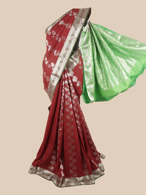 

Pothys Maroon & Green Silk Blend Ethnic Motifs Woven Designed Saree