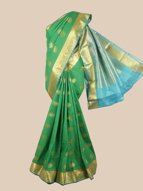 

Pothys Green & Blue Silk Blend Ethnic Motifs Woven Designed Saree