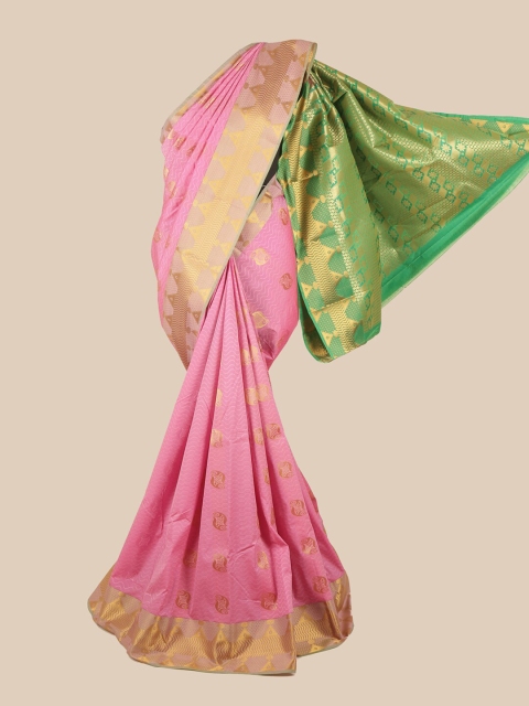 

Pothys Pink & Green Silk Blend Ethnic Motifs Woven Designed Saree