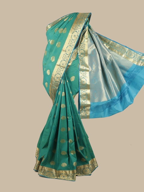 

Pothys Green & Blue Silk Blend Ethnic Motifs Woven Designed Saree