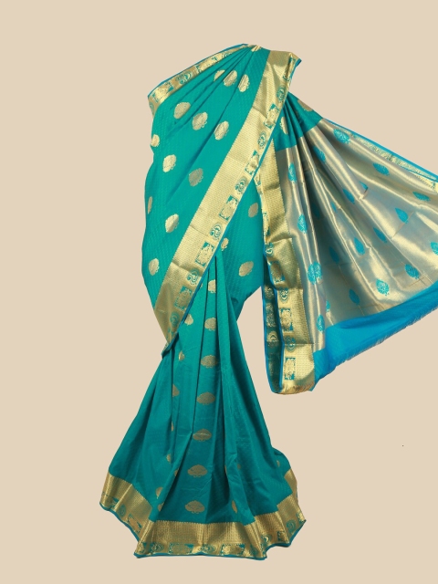 

Pothys Green & Gold-Toned Silk Blend Ethnic Motifs Woven Designed Saree