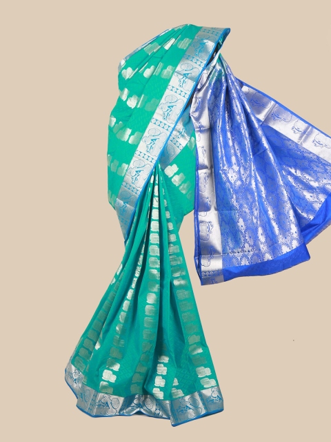 

Pothys Blue & Sea Green Blend Ethnic Motifs Woven Designed Saree