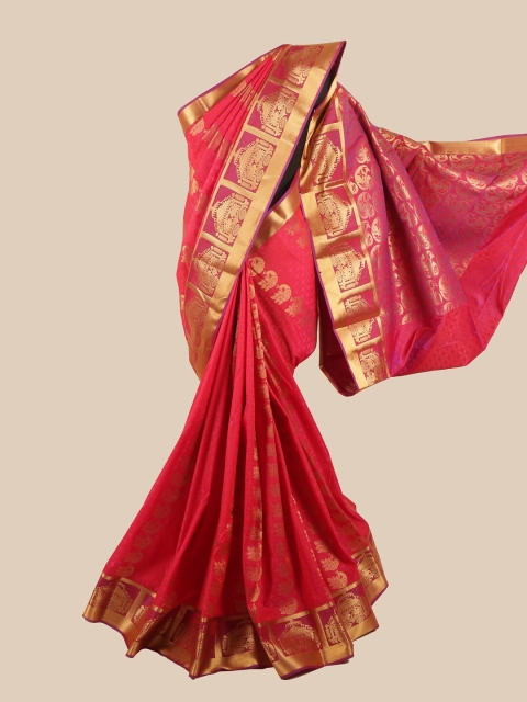 

Pothys Pink & Gold-Toned Silk Blend Ethnic Motifs Woven Designed Saree