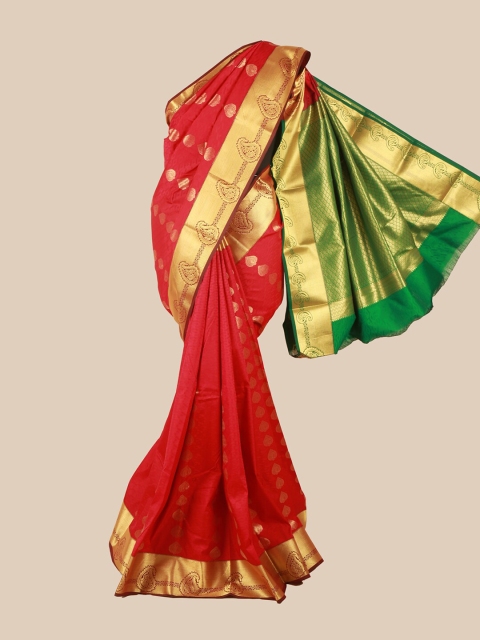 

Pothys Maroon & Green Silk Blend Ethnic Motifs Woven Designed Saree