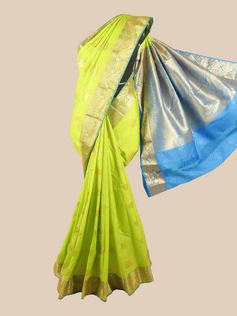 

Pothys Green & Blue Silk Blend Ethnic Motifs Woven Designed Saree