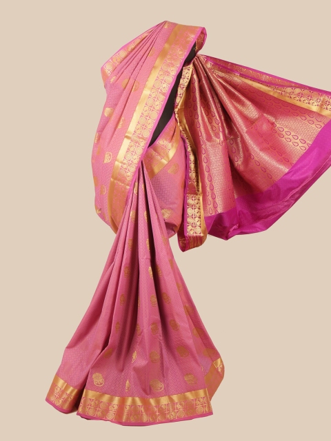 

Pothys Pink & Gold-Toned Silk Blend Ethnic Motifs Woven Designed Saree