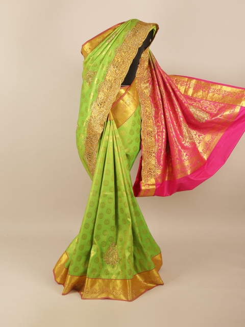 

Pothys Green & Pink Art Silk Floral Woven Designed & Embellished Saree