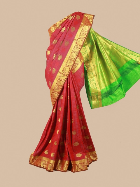 

Pothys Maroon & Green Silk Blend Ethnic Motifs Woven Designed Saree