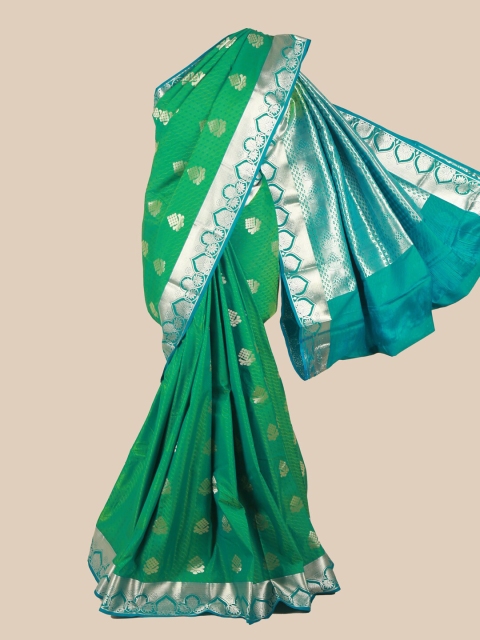 

Pothys Green & Blue Silk Blend Ethnic Motifs Woven Designed Saree