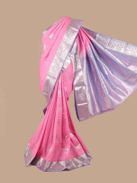 

Pothys Pink & Purple Silk Blend Ethnic Motifs Woven Designed Saree