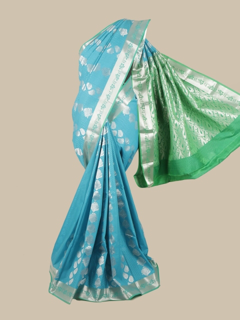 

Pothys Blue & Green Silk Blend Ethnic Motifs Woven Designed Saree