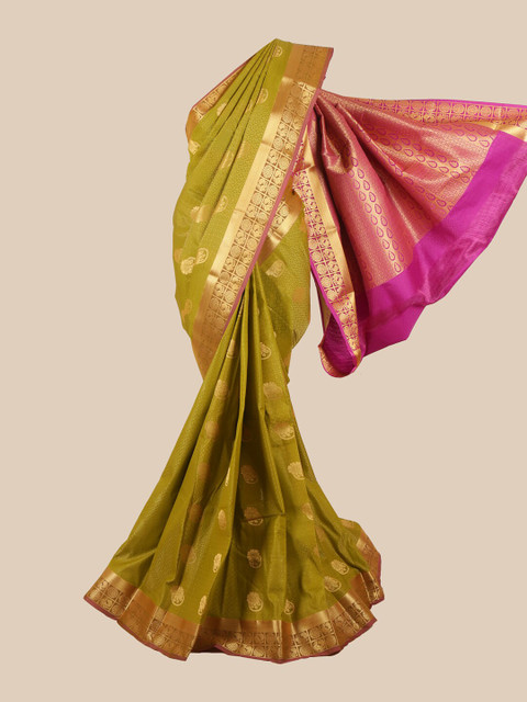 

Pothys Green & pink Silk Blend Ethnic Motifs Woven Designed Saree